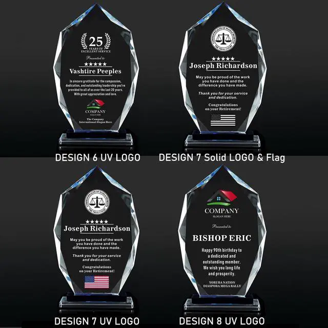 Alt view image 4 of 7 - Personalized 9 Glass Plaque with Glass Base, Crystal Clear Trophy with Engraved with Names, Appreciation Messages and Company Logo, Customized Gift Award for Retirement Employee, Manager, Boss