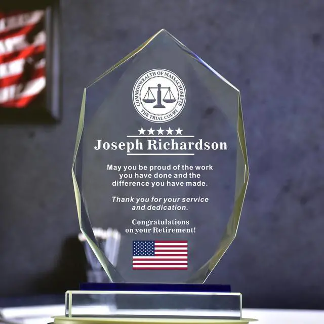 Alt view image 6 of 7 - Personalized 9 Glass Plaque with Glass Base, Crystal Clear Trophy with Engraved with Names, Appreciation Messages and Company Logo, Customized Gift Award for Retirement Employee, Manager, Boss