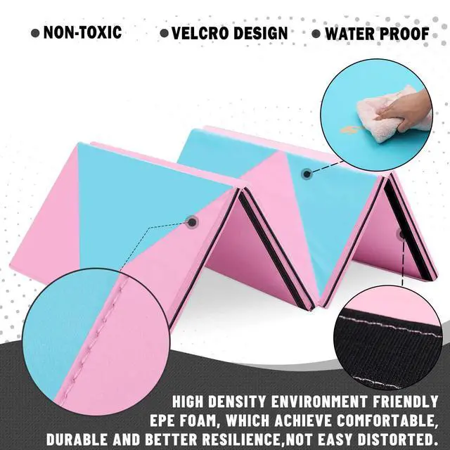 Alt view image 2 of 7 - Outroad 6/8/10' Foldable Gymnastics Gym Exercise Aerobics Mat, PU Leather Tumbling Mat with Hook & Loop Fastener for Stretching Yoga Cheerleading Martial Arts - Versatile Fitness Mat for Home Workout