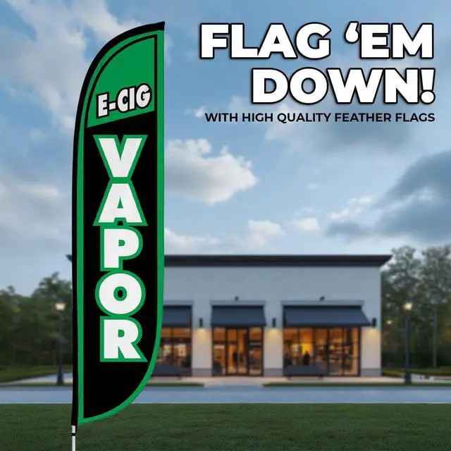 Alt view image 2 of 6 - Feather Flag Pole Kit - 12 Feet Tall Advertising Flag Banner with Fiberglass Pole Kit and Rotating Ground Spike for Business Promotion - Smoke Vape Shop Theme - E-Cig Vapor 10M1200070