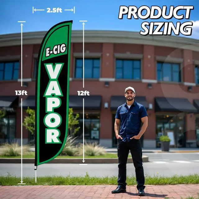 Alt view image 3 of 6 - Feather Flag Pole Kit - 12 Feet Tall Advertising Flag Banner with Fiberglass Pole Kit and Rotating Ground Spike for Business Promotion - Smoke Vape Shop Theme - E-Cig Vapor 10M1200070
