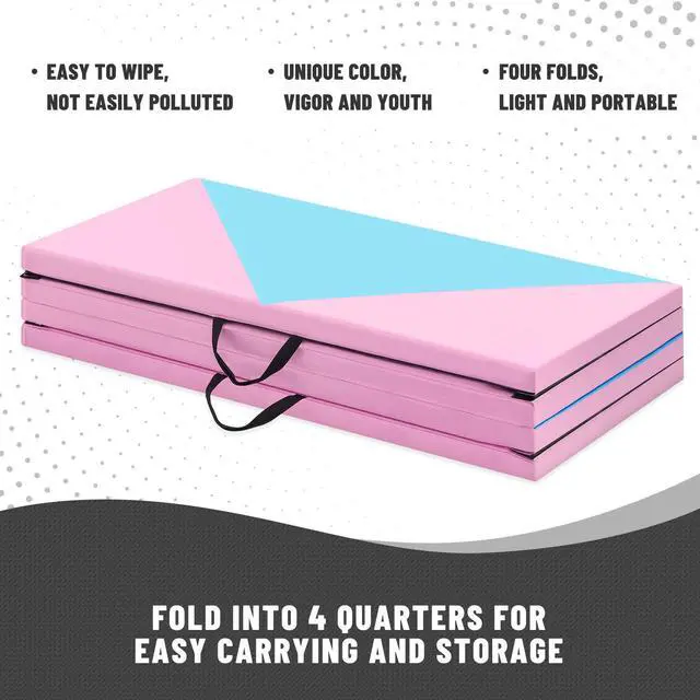 Alt view image 4 of 7 - Outroad 6/8/10' Foldable Gymnastics Gym Exercise Aerobics Mat, PU Leather Tumbling Mat with Hook & Loop Fastener for Stretching Yoga Cheerleading Martial Arts - Versatile Fitness Mat for Home Workout
