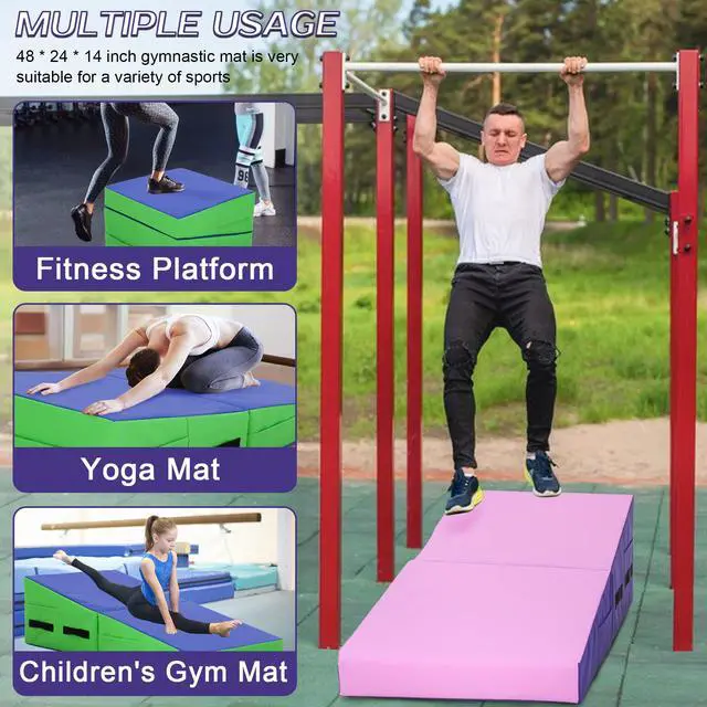 Alt view image 3 of 7 - Gymnastics Tumbling Mats Incline Tumbling Mat Folding Gymnastic Tumbling Mat 48"x24"/34"x24" lnch Indoor/Outdoor Exercise Mat Home Gym Yoga Mat with Handle