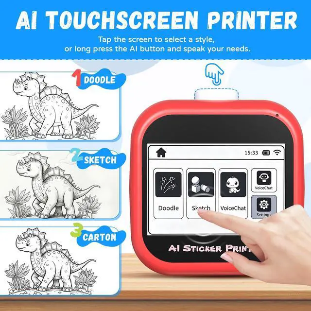Alt view image 3 of 7 - AI Voice-Powered Sticker Maker for Kids, 3.5" HD Touchscreen Mini Thermal Inkless Printer with Ambient Light, WiFi Sticker Printer Machine for Kids DIY Toys Spark Imagination Intellectual Development