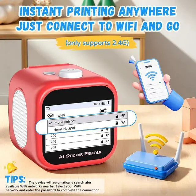 Alt view image 5 of 7 - AI Voice-Powered Sticker Maker for Kids, 3.5" HD Touchscreen Mini Thermal Inkless Printer with Ambient Light, WiFi Sticker Printer Machine for Kids DIY Toys Spark Imagination Intellectual Development