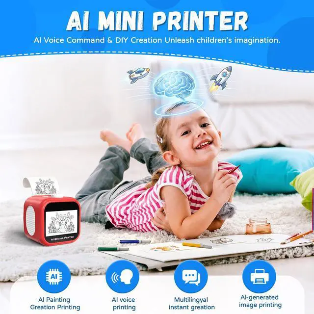 Alt view image 2 of 7 - AI Voice-Powered Sticker Maker for Kids, 3.5" HD Touchscreen Mini Thermal Inkless Printer with Ambient Light, WiFi Sticker Printer Machine for Kids DIY Toys Spark Imagination Intellectual Development