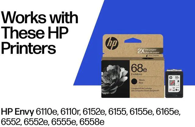 Alt view image 2 of 7 - 68e EvoMore High Yield Black Ink Cartridge | Works with Envy 6100e, 6500e Series | Carbon Neutral | 7FP22TN