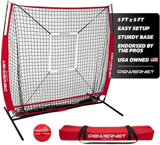 Main image of Baseball Net Bundle, 5x5 Travel Net With Softball Accessories for Hitting, Pitching, Training Equipment, Weighted Ball, Tee