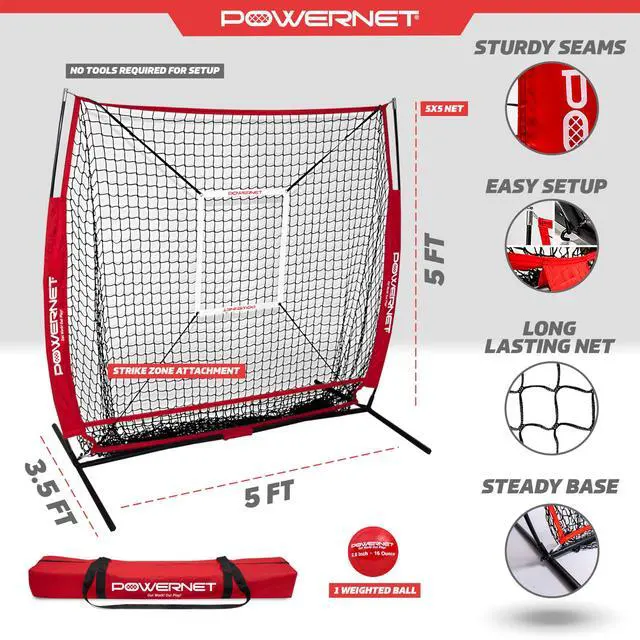Alt view image 3 of 6 - Baseball Net Bundle, 5x5 Travel Net With Softball Accessories for Hitting, Pitching, Training Equipment, Weighted Ball, Tee