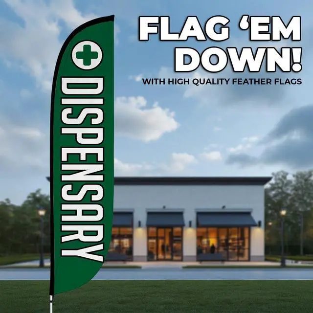 Alt view image 2 of 6 - Feather Flag Pole Kit - 12 Feet Tall Advertising Flag Banner with Fiberglass Pole Kit and Rotating Ground Spike for Business Promotion - Smoke Vape Shop Theme - Dispensary 10M1200244