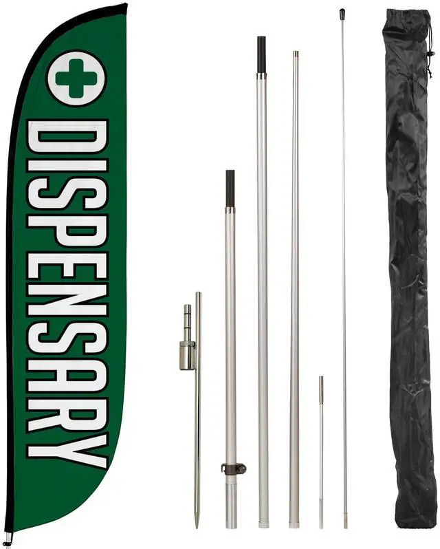 Main image of Feather Flag Pole Kit - 12 Feet Tall Advertising Flag Banner with Fiberglass Pole Kit and Rotating Ground Spike for Business Promotion - Smoke Vape Shop Theme - Dispensary 10M1200244