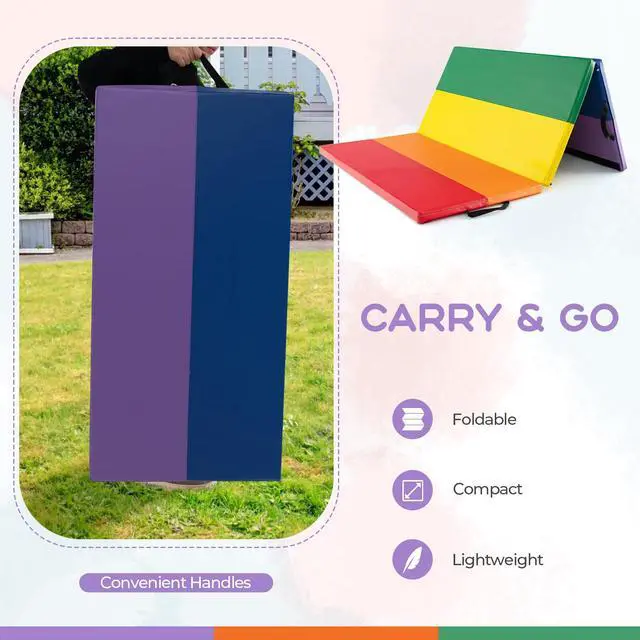 Alt view image 4 of 7 - 6'x4'x2 Gymnastics Mat, Folding Anti-Tear Tumbling Mat w/Carrying Handles, Hook and Loop Fastener, Lightweight Gymnastics Panel Mat, Folding Exercise Aerobics Mats for Gym Home