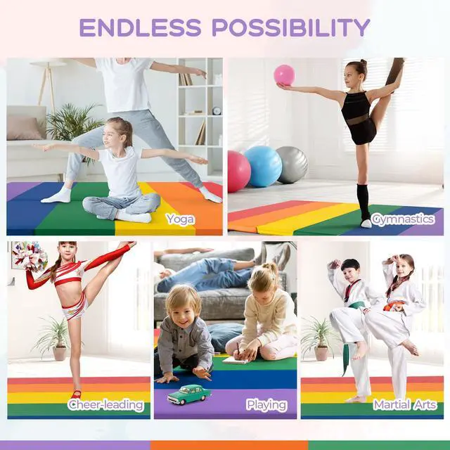 Alt view image 5 of 7 - 6'x4'x2 Gymnastics Mat, Folding Anti-Tear Tumbling Mat w/Carrying Handles, Hook and Loop Fastener, Lightweight Gymnastics Panel Mat, Folding Exercise Aerobics Mats for Gym Home