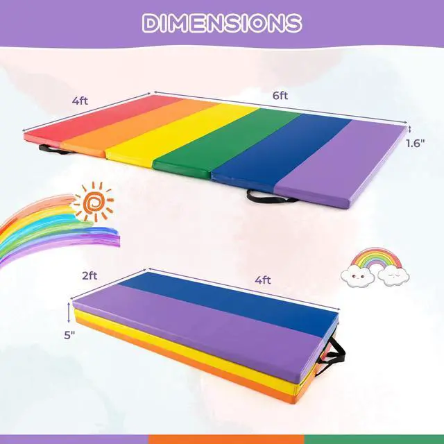 Alt view image 7 of 7 - 6'x4'x2 Gymnastics Mat, Folding Anti-Tear Tumbling Mat w/Carrying Handles, Hook and Loop Fastener, Lightweight Gymnastics Panel Mat, Folding Exercise Aerobics Mats for Gym Home