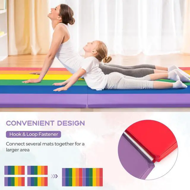 Alt view image 3 of 7 - 6'x4'x2 Gymnastics Mat, Folding Anti-Tear Tumbling Mat w/Carrying Handles, Hook and Loop Fastener, Lightweight Gymnastics Panel Mat, Folding Exercise Aerobics Mats for Gym Home