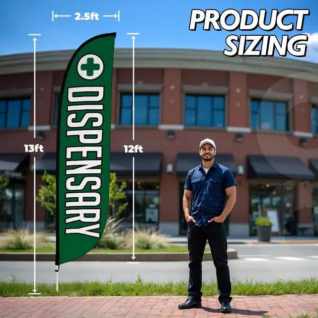 Alt view image 3 of 6 - Feather Flag Pole Kit - 12 Feet Tall Advertising Flag Banner with Fiberglass Pole Kit and Rotating Ground Spike for Business Promotion - Smoke Vape Shop Theme - Dispensary 10M1200244