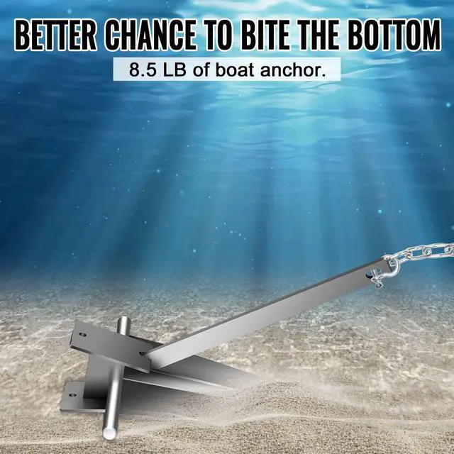 Alt view image 2 of 7 - Boat Anchor Kit,Fluke Style Anchor,Hot-Dipped Galvanized Steel, Kit Includes Galvanized Fluke Anchor, Anchor Chain,Rope, Shackles,Boat Anchors for 15'-23' Boats Boats