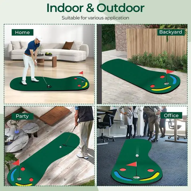 Alt view image 6 of 7 - Par Three Golf Putting Green 9.8 ft x 3 ft, Golf Practice Mat w/ 3 Putting Cups, 1 Flag and Golf Hole Covers, Golf Putting Mat for Indoor Outdoor