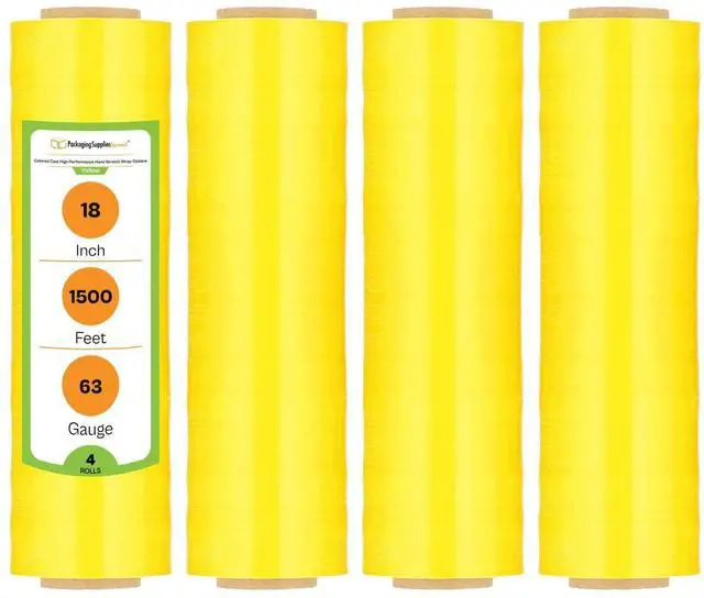 Main image of PSBM Dark Yellow Stretch Wrap, 4 Rolls 18 Inch x 1500 Feet 63 Gauge Heavy Duty Plastic Wrap Industrial Strength Shrink Film for Moving, Packing & Shipping
