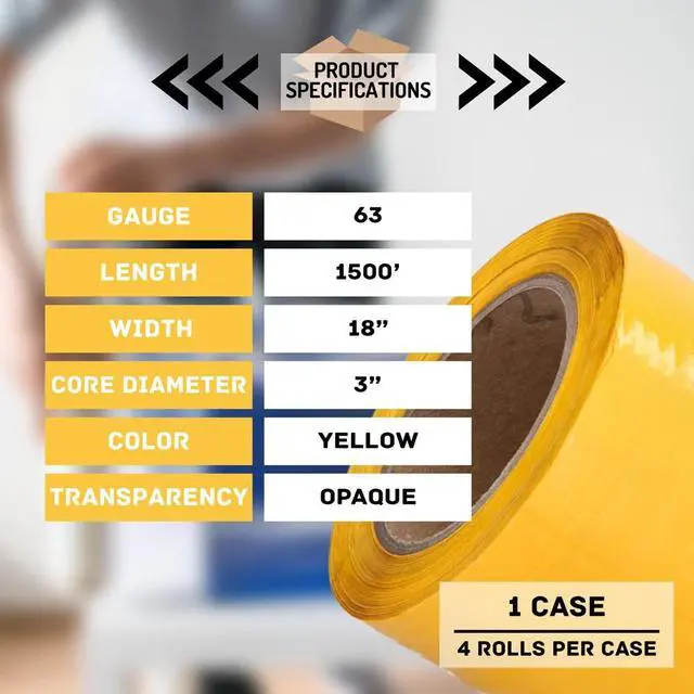 Alt view image 3 of 7 - PSBM Dark Yellow Stretch Wrap, 4 Rolls 18 Inch x 1500 Feet 63 Gauge Heavy Duty Plastic Wrap Industrial Strength Shrink Film for Moving, Packing & Shipping