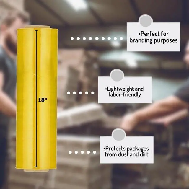 Alt view image 5 of 7 - PSBM Dark Yellow Stretch Wrap, 4 Rolls 18 Inch x 1500 Feet 63 Gauge Heavy Duty Plastic Wrap Industrial Strength Shrink Film for Moving, Packing & Shipping