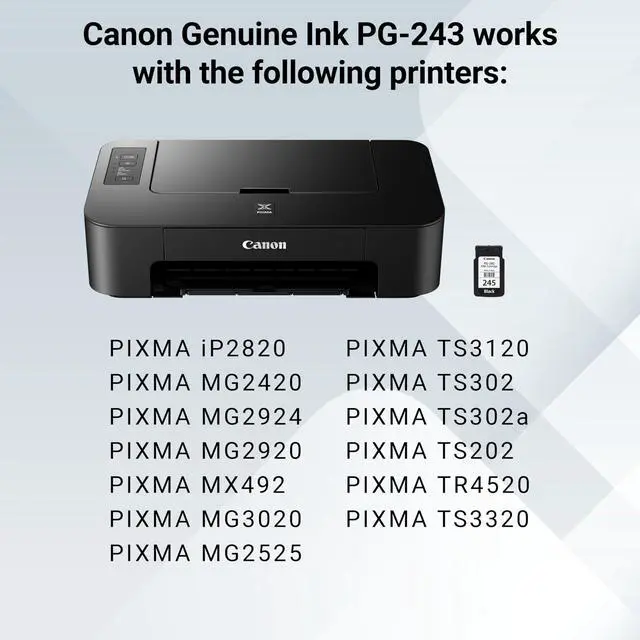 Alt view image 2 of 7 - PG-245 Genuine Black Ink Cartridge, Compatible with iP2820, MG2420/2924/2920/3020/2522/2525, MX492, TS3120/302/302a/202/202a/4520/3320 (Pack of 2)