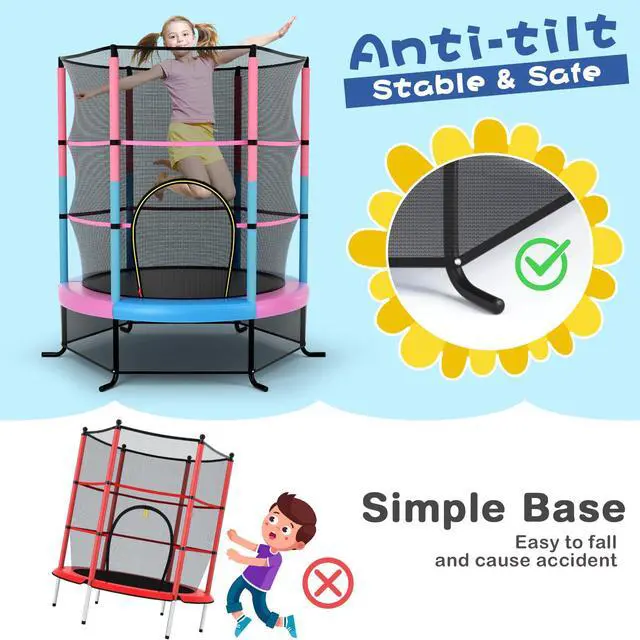 Alt view image 3 of 7 - 55'' Mini Kids Trampoline With Safety Enclosure Net, ASTM Approved, No-Gap Safe Design, Easy to Assemble 4.6 Ft Outdoor Indoor Small Toddler