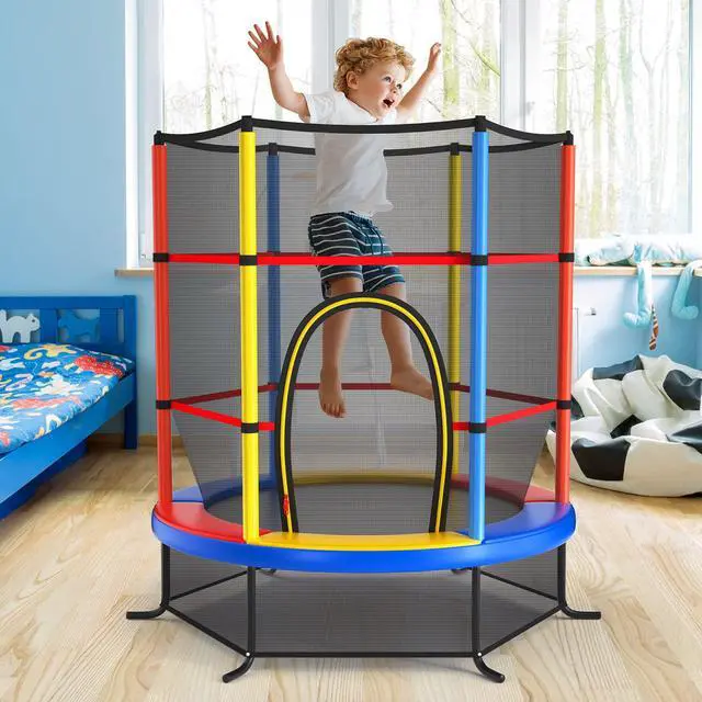 Alt view image 2 of 7 - 55'' Mini Kids Trampoline With Safety Enclosure Net, ASTM Approved, No-Gap Safe Design, Easy to Assemble 4.6 Ft Outdoor Indoor Small Toddler