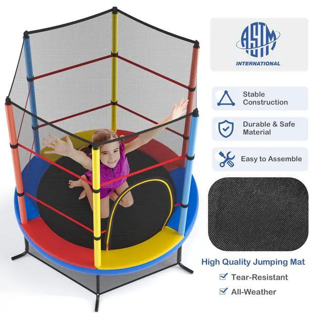 Alt view image 6 of 7 - 55'' Mini Kids Trampoline With Safety Enclosure Net, ASTM Approved, No-Gap Safe Design, Easy to Assemble 4.6 Ft Outdoor Indoor Small Toddler