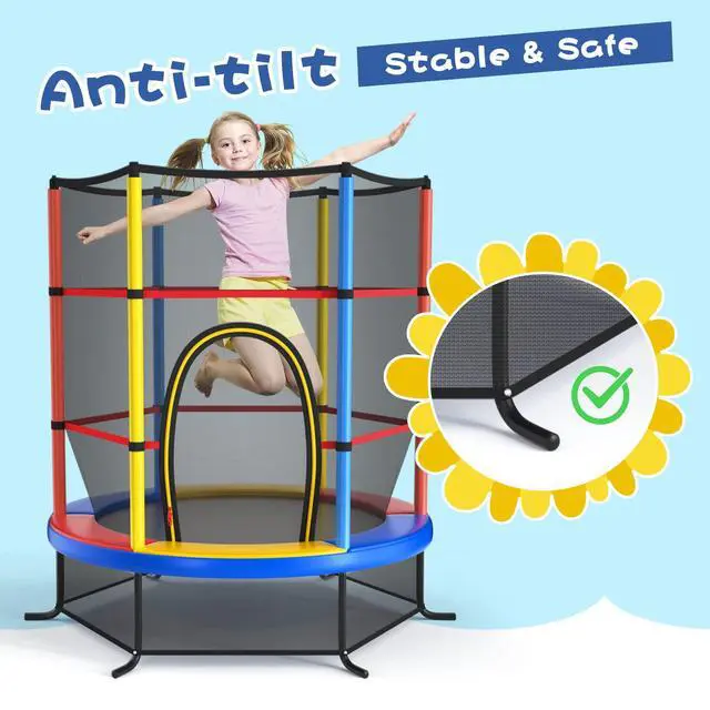 Alt view image 5 of 7 - 55'' Mini Kids Trampoline With Safety Enclosure Net, ASTM Approved, No-Gap Safe Design, Easy to Assemble 4.6 Ft Outdoor Indoor Small Toddler