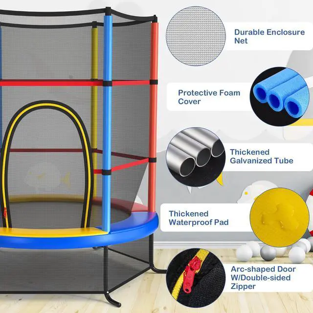 Alt view image 3 of 7 - 55'' Mini Kids Trampoline With Safety Enclosure Net, ASTM Approved, No-Gap Safe Design, Easy to Assemble 4.6 Ft Outdoor Indoor Small Toddler