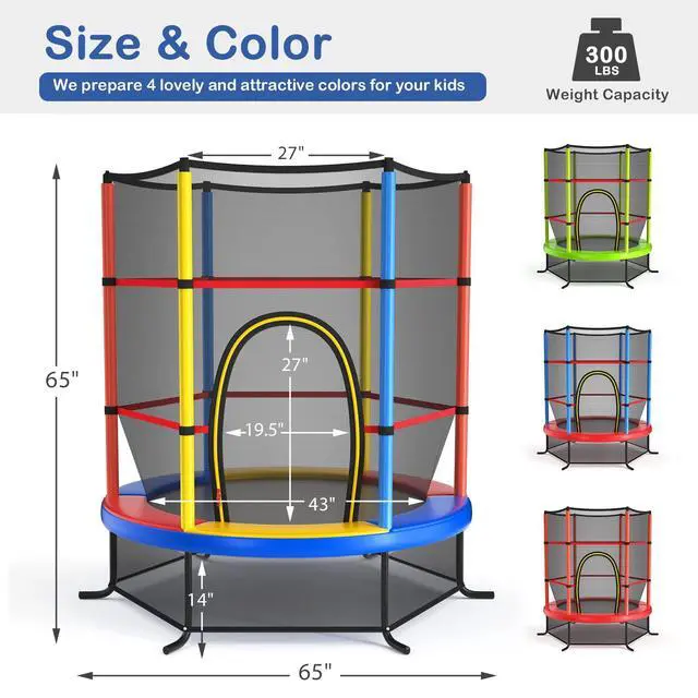 Alt view image 7 of 7 - 55'' Mini Kids Trampoline With Safety Enclosure Net, ASTM Approved, No-Gap Safe Design, Easy to Assemble 4.6 Ft Outdoor Indoor Small Toddler
