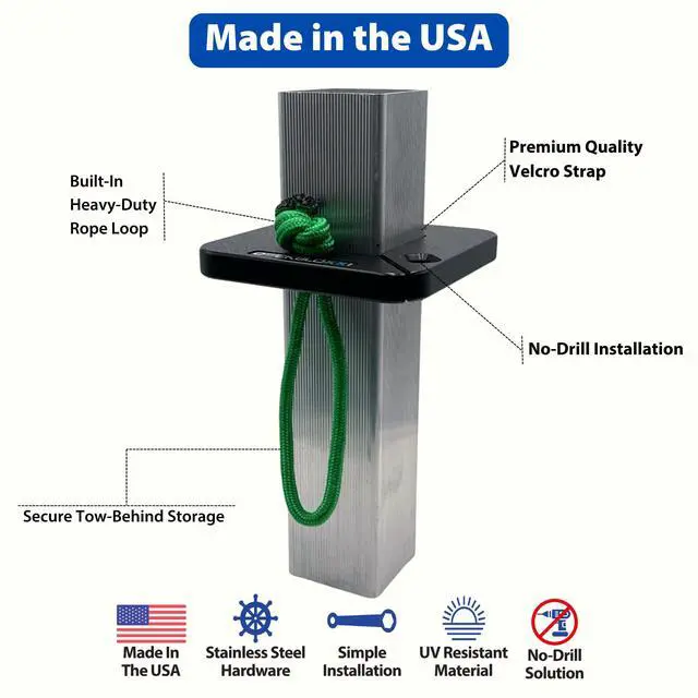 Alt view image 2 of 7 - Tow-Behind Dock Storage - Keep Tubes Secure & Organized - No Drill Easy Install - Heavy Duty, UV & Rust Resistant - Made in USA- Fits a 2" Square Post