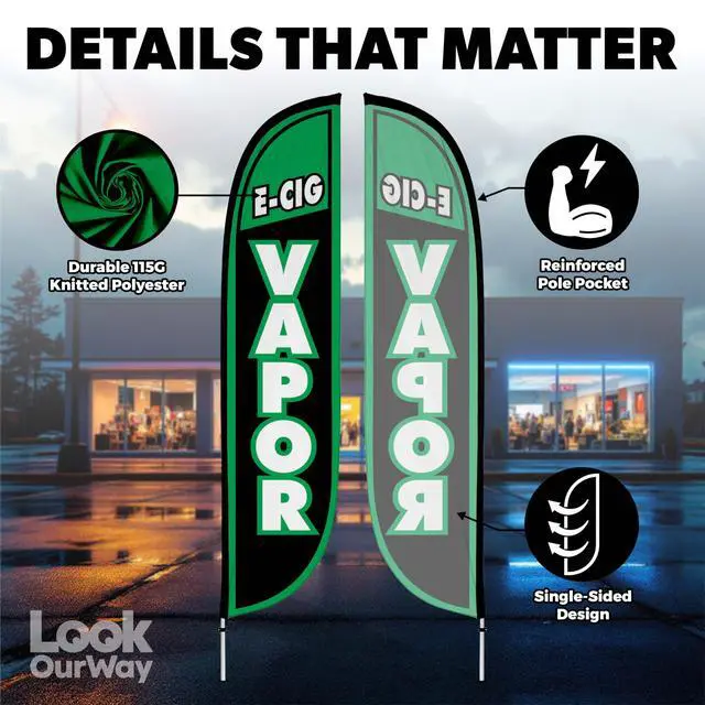 Alt view image 4 of 6 - Feather Flag Pole Kit - 12 Feet Tall Advertising Flag Banner with Fiberglass Pole Kit and Rotating Ground Spike for Business Promotion - Smoke Vape Shop Theme - E-Cig Vapor 10M1200070