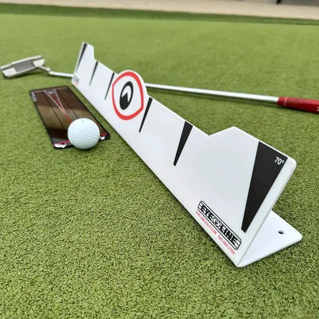 Alt view image 6 of 7 - Quick Look Mirror and 70 Degree Edge Putting Rail Compact Golf Training Aid for Putting Stroke with Slight Arc Use on Indoor Greens or Outdoors