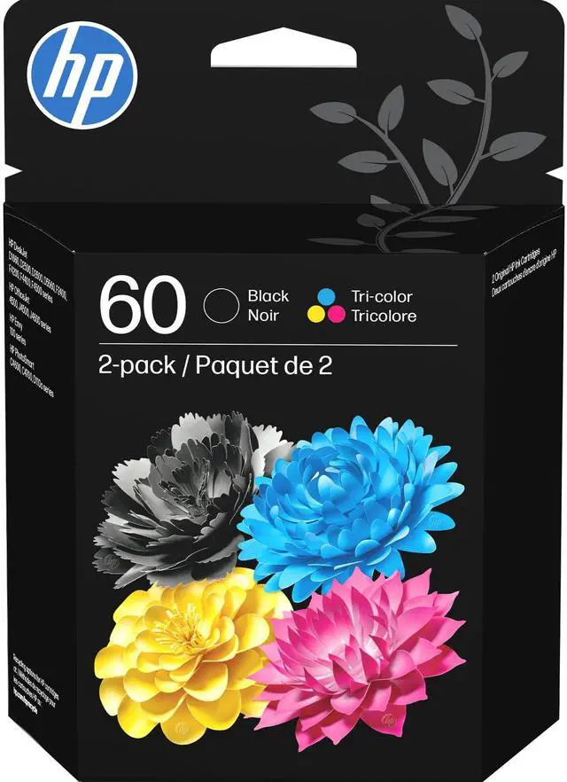 Main image of 60 Black/Tri-Color Ink Cartridges (2-pk) | DeskJet D1660, D2500, D2600, D5560, F2400, F4200, F4400, F4580, Envy 100, OfficeJet J4500, J4680, 4500, PhotoSmart C4600, C4700, D110a | N9H63FN