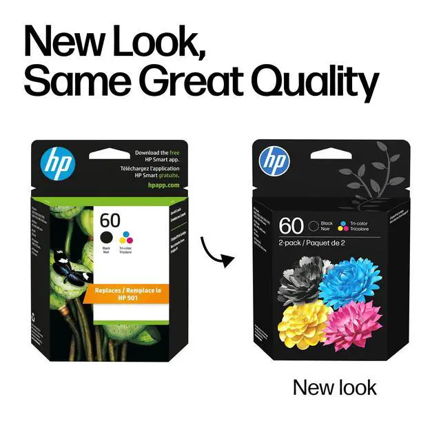 Alt view image 3 of 7 - 60 Black/Tri-Color Ink Cartridges (2-pk) | DeskJet D1660, D2500, D2600, D5560, F2400, F4200, F4400, F4580, Envy 100, OfficeJet J4500, J4680, 4500, PhotoSmart C4600, C4700, D110a | N9H63FN