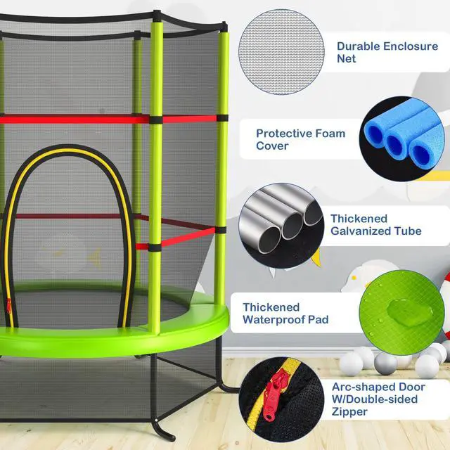 Alt view image 3 of 7 - 55'' Mini Kids Trampoline With Safety Enclosure Net, ASTM Approved, No-Gap Safe Design, Easy to Assemble 4.6 Ft Outdoor Indoor Small Toddler