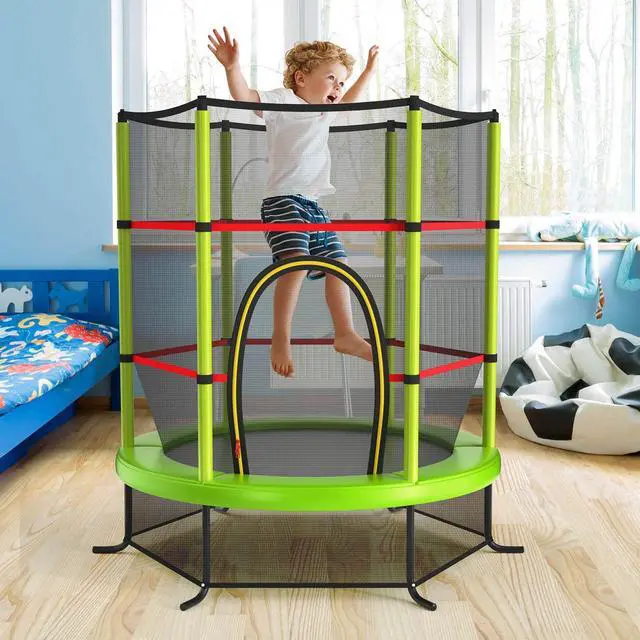 Alt view image 2 of 7 - 55'' Mini Kids Trampoline With Safety Enclosure Net, ASTM Approved, No-Gap Safe Design, Easy to Assemble 4.6 Ft Outdoor Indoor Small Toddler