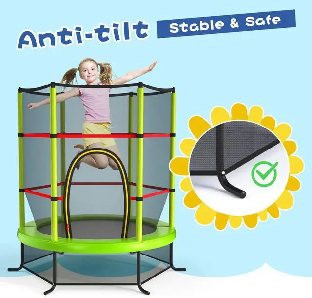 Alt view image 5 of 7 - 55'' Mini Kids Trampoline With Safety Enclosure Net, ASTM Approved, No-Gap Safe Design, Easy to Assemble 4.6 Ft Outdoor Indoor Small Toddler