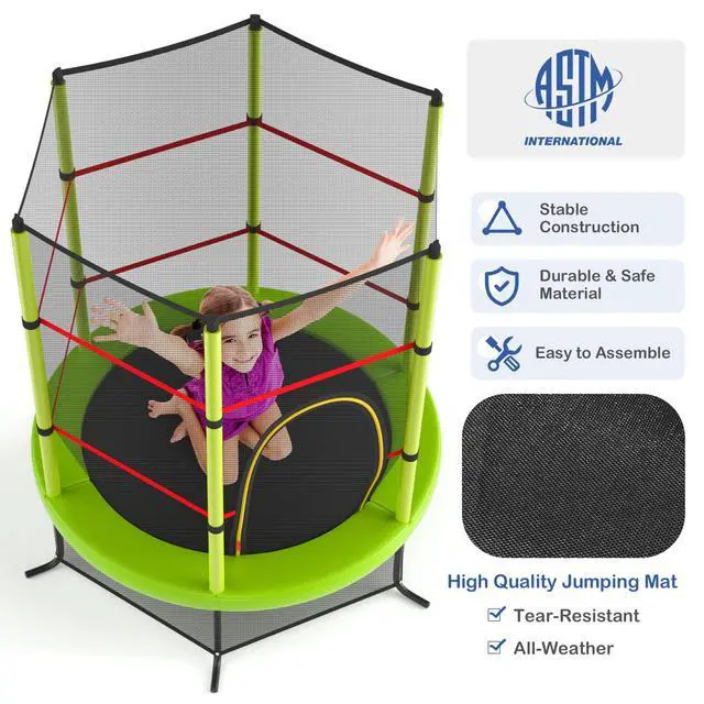 Alt view image 6 of 7 - 55'' Mini Kids Trampoline With Safety Enclosure Net, ASTM Approved, No-Gap Safe Design, Easy to Assemble 4.6 Ft Outdoor Indoor Small Toddler