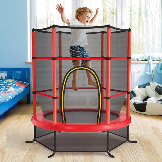Alt view image 2 of 7 - 55'' Mini Kids Trampoline With Safety Enclosure Net, ASTM Approved, No-Gap Safe Design, Easy to Assemble 4.6 Ft Outdoor Indoor Small Toddler