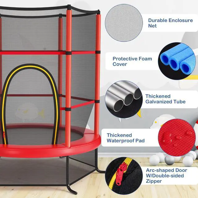 Alt view image 3 of 7 - 55'' Mini Kids Trampoline With Safety Enclosure Net, ASTM Approved, No-Gap Safe Design, Easy to Assemble 4.6 Ft Outdoor Indoor Small Toddler