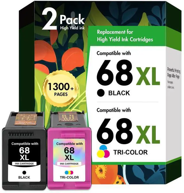 Main image of 68 6155e 6555e 68XL Ink Cartridges Black/Color Combo Pack for HP Printers | Compatible for HP68 Ink 68 XL 68e for HP Envy 6100e 6500e Series Printers 6152e 6165e 6558e 6552e (2 Pack, Black/Tri-Color)