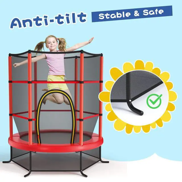 Alt view image 4 of 7 - 55'' Mini Kids Trampoline With Safety Enclosure Net, ASTM Approved, No-Gap Safe Design, Easy to Assemble 4.6 Ft Outdoor Indoor Small Toddler