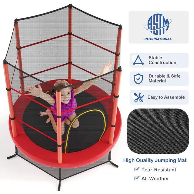 Alt view image 5 of 7 - 55'' Mini Kids Trampoline With Safety Enclosure Net, ASTM Approved, No-Gap Safe Design, Easy to Assemble 4.6 Ft Outdoor Indoor Small Toddler