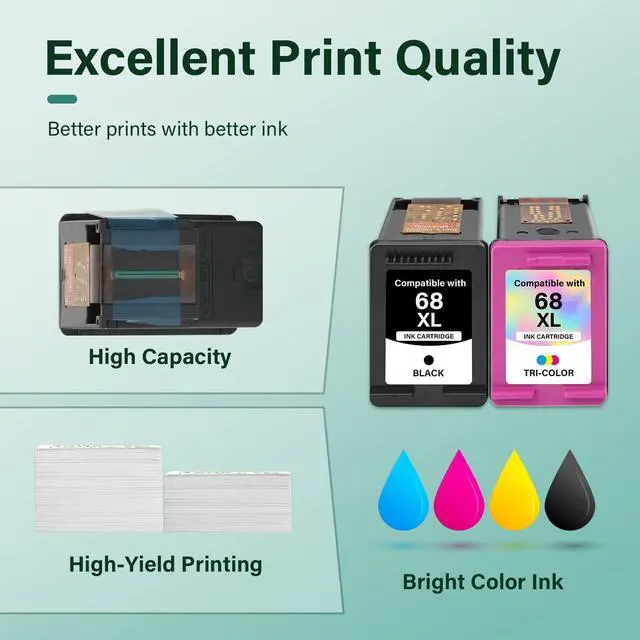 Alt view image 6 of 7 - 68 6155e 6555e 68XL Ink Cartridges Black/Color Combo Pack for HP Printers | Compatible for HP68 Ink 68 XL 68e for HP Envy 6100e 6500e Series Printers 6152e 6165e 6558e 6552e (2 Pack, Black/Tri-Color)