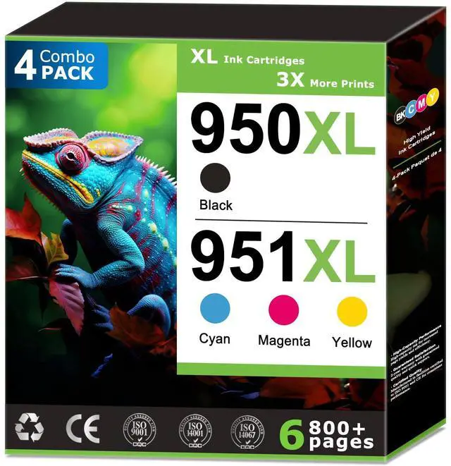 Main image of 950XL 951XL Ink Cartridges Replacement for HP 950 951 Ink Cartridges Combo Pack Compatible with HP OfficeJet Pro 8100 8600 8610 8615 8620 Printer (4 Pack), 950 Black 951 Color, Updated With V17.2.1