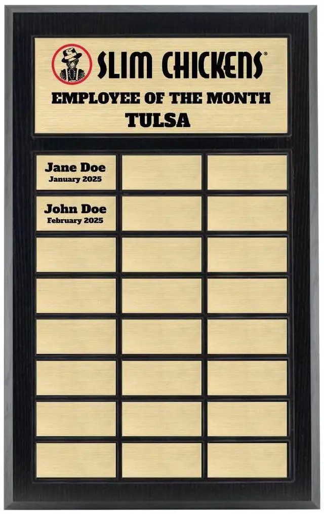 Main image of Custom Perpetual Plaque, Employee of The Month, Salesman of The Month Appreciation Award Gold Plates on Matte Black Pressed Board (24 Plate)