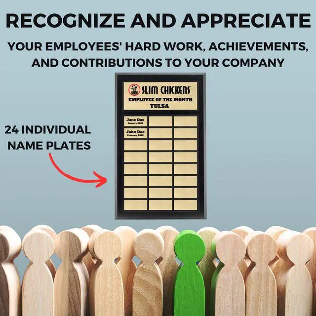 Alt view image 2 of 7 - Custom Perpetual Plaque, Employee of The Month, Salesman of The Month Appreciation Award Gold Plates on Matte Black Pressed Board (24 Plate)